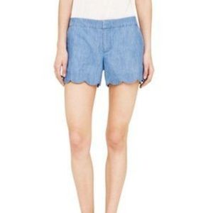 Loft The Riviera Blue Chambray Linen Blend Scallop Shorts Size 4